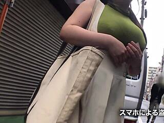 Beautiful Japanese woman with hourglass shape and big natural tits in hidden camera video