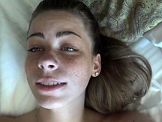 Renee Rose sucks and takes cock deep in POV, then eats cum off feet and mouth in wild holiday fun