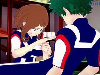 ochako and izuku share intense creampie in hentai action