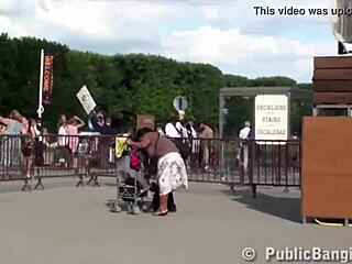 Extreme public threesome near the Eiffel Tower in Paris