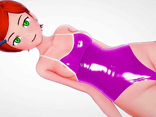 in this hentai parody, adult gwen in her swimsuit is ready to play with a big cock and cum