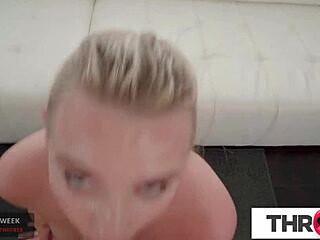 POV sloppy blowjob and rough face-fucking for a blonde babe