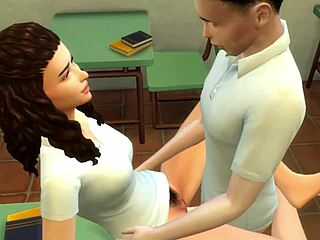 3D animated high school sex with virgin student