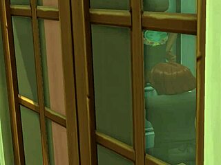 Bartender sucks prince's cock in restroom voyeur scene