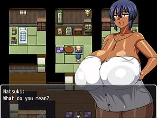 Tanned Natsuki's Plump Curvy Body in Sweaty Hentai Game Episode 4