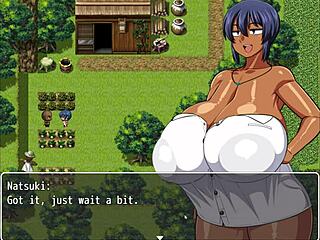 Tanned Natsuki's Plump Curvy Body in Sweaty Hentai Game Episode 4