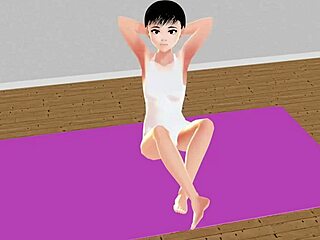 Anime Girl Tries Stretching Yoga in Exercise Clip