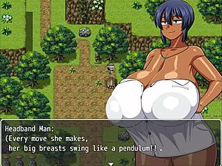 Tanned Natsuki's Plump Curvy Body in Sweaty Hentai Game Episode 4