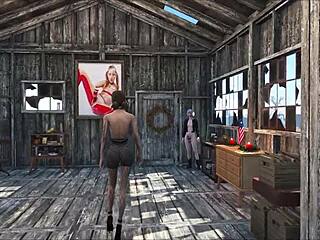 Beautiful brunette in fashion in a hot threesome in Fallout 4