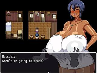 Tanned Natsuki flashes her huge tits.