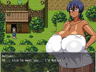 Tanned Natsuki's Striptease for Weird Guy in Hentai Game