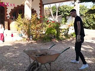 Erotic journey on the farm with a hot curly-haired woman and a big cock lover