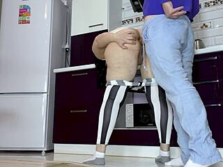 stepson meets stepmom in the kitchen and fucks her big ass