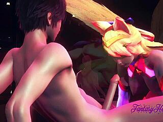 3D League of Legends hentai with Asian star guardian