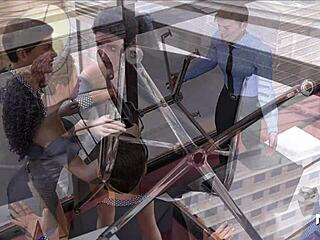 In Fashion Business, he lifts the secretary's dress, revealing her secrets in this hentai scene