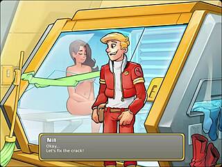 A fun space game with an interracial couple and a sensual sauna scene