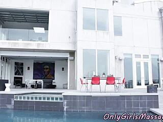 Bigtits babe orally pleasured by masseuse in fantasy massage.