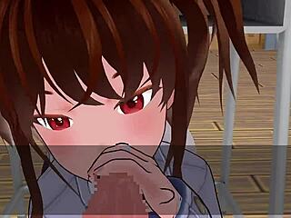 Hey, Karin is under the desk in her school blazer giving some oral love