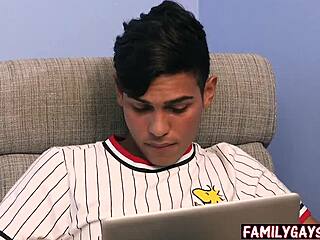 Three gay men having sex with an exchange student in a threesome adult film