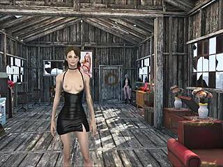 Beautiful brunette in fashion in a hot threesome in Fallout 4