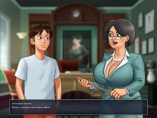 3D cartoon of a big-boobed girl helping her new friend in Summertime Saga