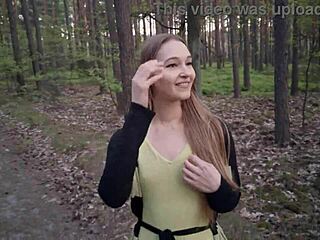 Beautiful college girl gets bodybuilder’s cum after a hot blowjob in the woods