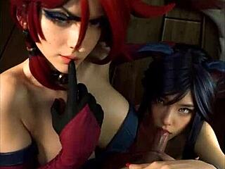Hentai-style animated League of Legends cosplay featuring Miss Fortune and Ahri