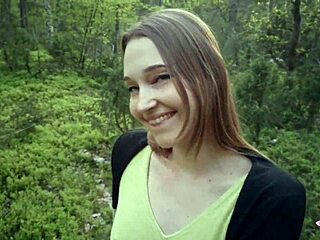 Beautiful college girl gets bodybuilder’s cum after a hot blowjob in the woods