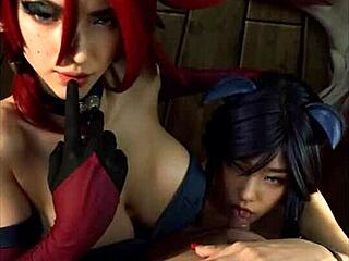 Hentai-style animated League of Legends cosplay featuring Miss Fortune and Ahri