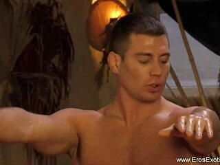 Gentle genital massage in relaxing gay setting