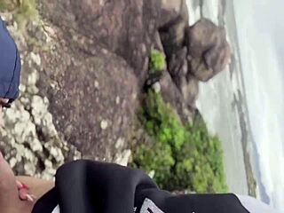 Small girl with an amazing ass gets into trouble at the beach