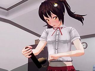Young anime Imoto has rough anal sex while giving a handjob in this uncensored scene