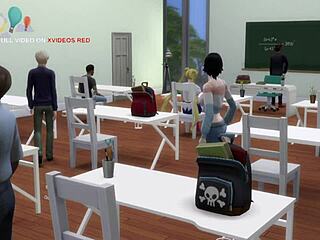 Sailor moon cheats with two classmates in 3D cartoon