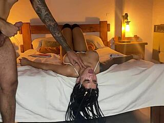 Rough sloppy messy deepthroat with cream coming out of mouth and throatpie.