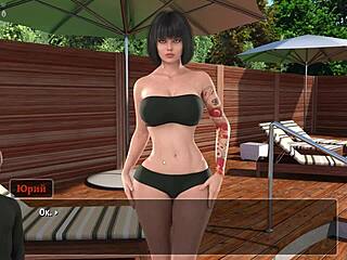 Deepthroat and big nipples in a Hentai game with a happy ending