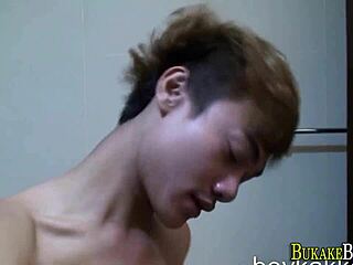 Gay shower scene with cum and facial finish
