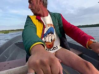 Amateur couple enjoys hot outdoor sex on the lake in a boat
