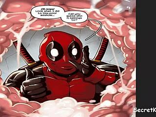 Comic book character Deadpool in a futanari video
