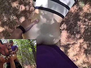 Petite Mexican wife gets taken by a fan in the woods