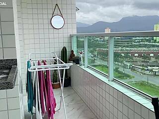 Security camera captures maid cleaning in mini shorts with a huge butt