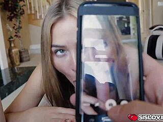 blair williams gags on ike’s long cock, sharing the reward!