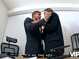 European Wife Fucks Hubby's Colleagues In Office