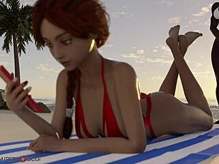 Spontaneous teen 18+ creampied by muscular futanari. Public beach breeding with huge cock!