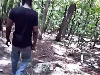 A hot blowjob in the woods with a gagging couple from the South