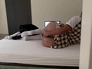 padrastro catches hijastra masturbating in uniform, covers her big ass with cum