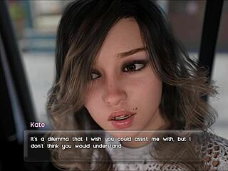 Beautiful woman with big boobs in a sexy outfit in 3D visual novel