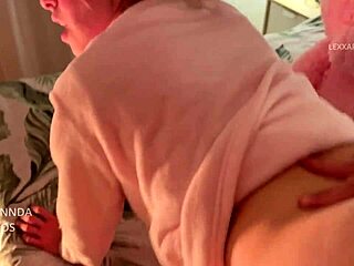 Mature aunt in costume fucks with small waist and big tits