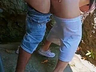 Horny Couple Fucks Behind Abandoned House for New Year