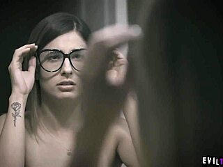 Nerdy college girl Kristen Scott in intense threesome action