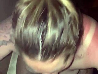 Young blonde gets sunburn and gives deepthroat blowjob